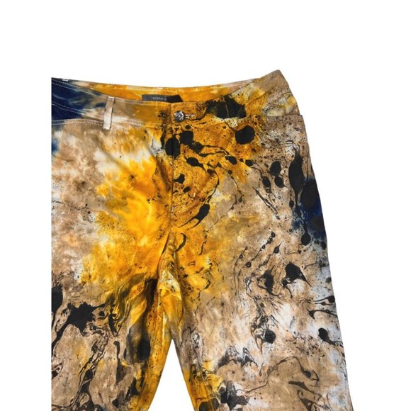 Custom Yellow, Brown & Blue Tie Dye & Marble Painted Flare Statement Pants - Picture 3 of 4